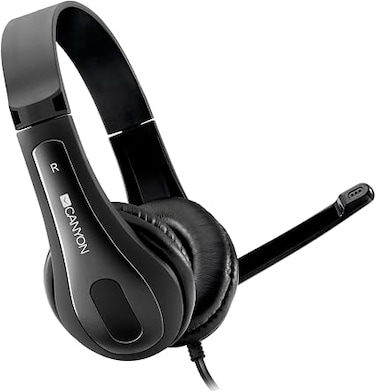 CANYON HSC-1 Simple PC Headset with 3.5mm Universal Plug, Inline Volume Control, Compatible with PC, Smartphones, Tablets, iPhone, iPad &ndash; Lightweight &amp; Comfortable, Black