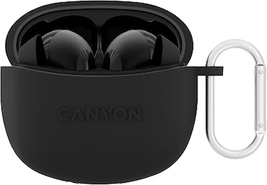 CANYON CNS-TWS5B True Wireless Bluetooth Earbuds with Charging Case, Touch Control, Built-in Mic, Up to 20 Hours Playtime, Ergonomic Design, Quick Pairing, Voice Assistant &ndash; Black