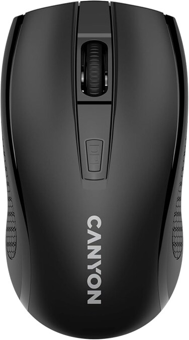 CANYON MW‑7 Wireless Mouse, 2.4 GHz USB Receiver, 4 Buttons, Adjustable DPI 800/1200/1600, Pixart 3065 Sensor, AA Battery Included, Lightweight 58 g, Ambidextrous Design, Black