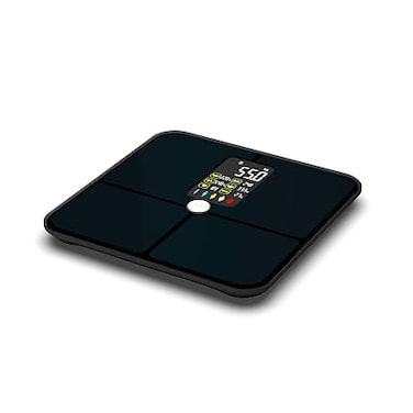 AENO BS2S Smart Body Scales &ndash; 16 Body Metrics, Heart Rate Monitor, Bluetooth App Control, Weight Chart, BMI Analysis, Color Display, Multi-User, 180kg Capacity, Tempered Glass, 3 unit kg, lb, st, Blac