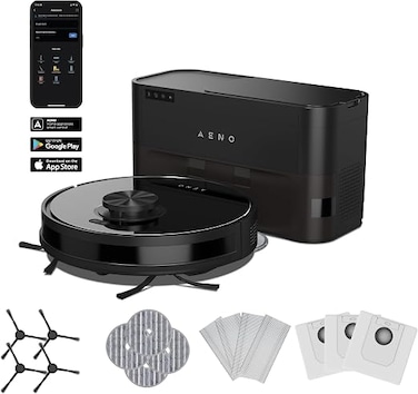 AENO RC5S Robot Vacuum Cleaner with Dust Collector, 2-in-1 Wet &amp; Dry Cleaning with Dust Tank, 4000Pa Suction, LiDAR Navigation, Smart App Control, 3200mAh Battery &ndash; Black