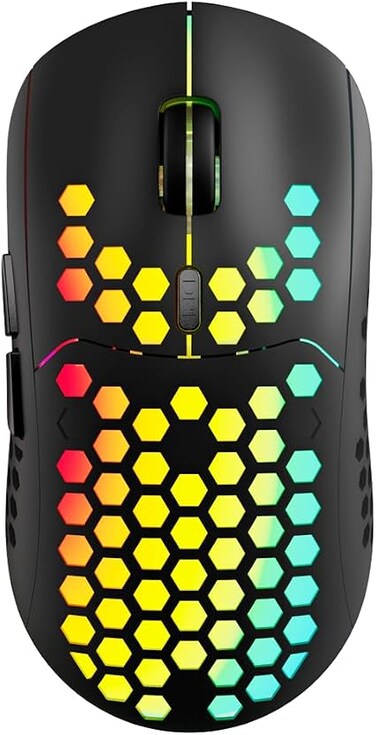 CANYON Wireless Gaming Mouse Haster GMW-18, 2.4GHz 7-Button Mouse, KA8 Sensor, Up to 1600 DPI, 400mAh Rechargeable Battery, USB-C Cable, Symmetrical Honeycomb Design, Black