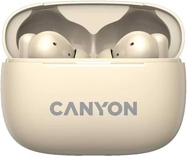 CANYON CNS-TWS10BG True Wireless Bluetooth Earbuds with Charging Case, Touch Control, Built-in Mic, Up to 20 Hours Playtime, Compact Design &ndash; Beige