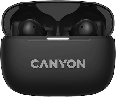 CANYON CNS-TWS10B True Wireless Bluetooth Earbuds with Charging Case, Touch Control, Built-in Mic, Up to 20 Hours Playtime, Compact Design &ndash; Black