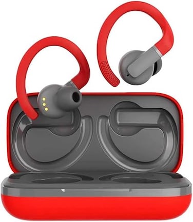 CANYON OnRun 11 Sport True Wireless Stereo Headset, Bluetooth 5.4 Earbuds with Wireless Charging Case, Up to 30H Playtime, Sweat-Resistant, Secure Fit for Sports, Touch Control, Red