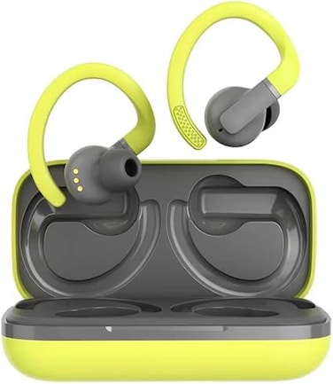 CANYON OnRun 11 Sport True Wireless Stereo (TWS) Earhook Headphones for Calls/Music/Sports/Daily Life, Bluetooth, Grey, Yellow