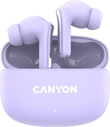 CANYON True Wireless Stereo Headset OnGo 9 Bluetooth 5.4, Deep Bass, Touch Control, Quick Charge, Up to 30H Playtime with Charging Case, Compact Design, Purple