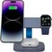 CANYON Hexagon WCS-310 3-in-1 Wireless Charging Station for iPhone, Apple Watch &amp; AirPods, 15W Fast Qi Charger, Magnetic Alignment, LED Indicator, 20W Adapter, Dark Grey/Blue