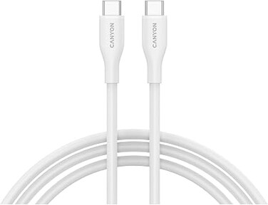 CANYON USB-C to USB-C Cable 60W Fast Charging, 1m Silicone Cable, 480Mbps Data Transfer, USB 2.0 Sync, Soft Durable Cord for Smartphones, Tablets &amp; Laptops, White