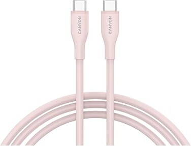 CANYON USB-C to USB-C Cable 60W Fast Charging, 1m Silicone Cable, 480Mbps Data Transfer, USB 2.0 Sync, Soft Durable Cord for Smartphones, Tablets &amp; Laptops, Pink Sand