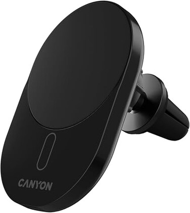 CANYON OnGrip 105 Qi2 Wireless Car Charger, 15W Magnetic Fast Charging, 360&deg; Air Vent Mount, MagSafe Compatible, USB-C Input, Secure Phone Holder for iPhone 12&ndash;16 Series, Black