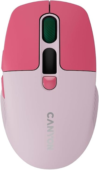 CANYON MW‑26 Wireless Mouse, Dual Mode 2.4GHz &amp; Bluetooth, Silent Click, LCD Battery Display, Adjustable DPI up to 2400, Rechargeable USB‑C, Pink