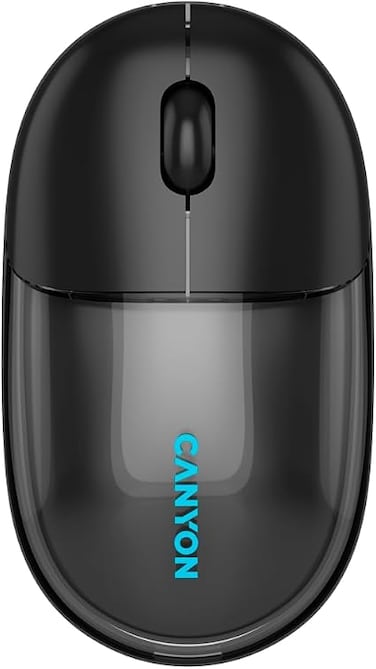CANYON OnClick 24 Wireless Mouse, Dual Mode 2.4GHz &amp; Bluetooth 5.1, Silent Click, Rechargeable USB‑C, 1200 DPI Optical Sensor, Transparent Black Design