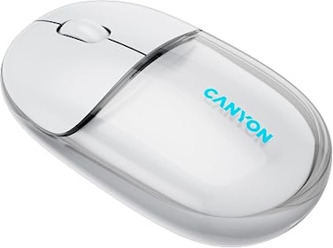 CANYON OnClick 24 Wireless Mouse &ndash; Dual Mode (BT 5.1 &amp; 2.4GHz), Silent Clicks, Rechargeable Battery, Transparent White, Ergonomic &amp; Lightweight Design