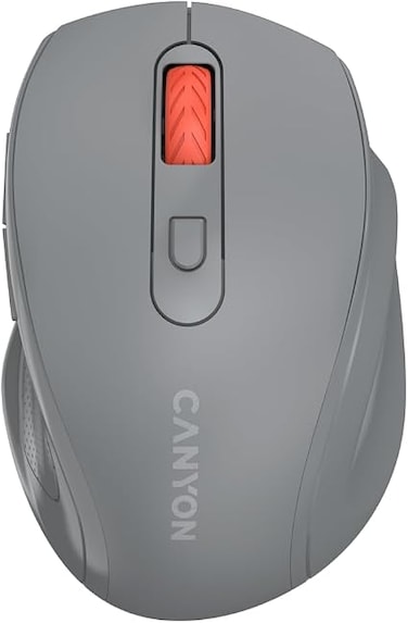 CANYON OnClick 20 Wireless Mouse, Silent Click, 6 Buttons, Adjustable DPI up to 1600, 2.4GHz USB Receiver, Ergonomic Lightweight Design, Dark Grey