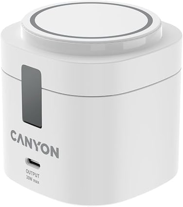 CANYON OnCharge 405 4-in-1 Wireless Charging Stand, Qi2 15W Magnetic Charger, USB-C 30W Fast Charge, iPhone/Apple Watch/AirPods Dock, Compact Charging Station, White