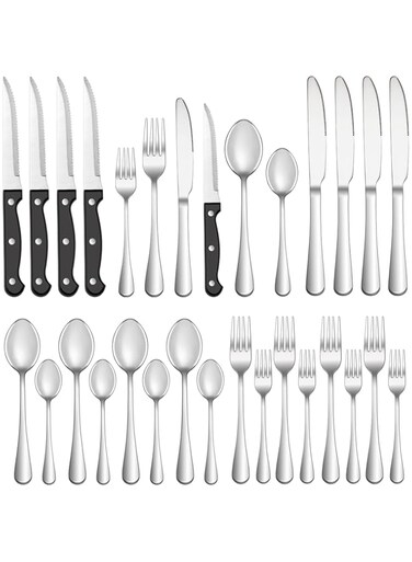 24 Pcs Silverware Set with Steak Knives Service for 4,Stainless Steel Flatware Set,Mirror Polished Cutlery Utensil Set,Home Kitchen Eating Tableware Set,Include Fork Knife Spoon Set,Dishwasher Safe