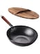Angju Carbon Steel Wok Pan - 32cm Woks and Stir Fry Pans with Lid, No Chemical Coated Wok Pan for Electric, Induction &amp; Gas Stoves, Nonstick Iron Wok and Stir Fry Pan with Detachable Wooden Handle