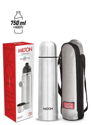 Thermosteel Flip Lid 750, Double Walled Vacuum Insulated Thermos 750 ml   25 oz   24 Hours Hot and Cold Water Bottle with Cover, Stainless Steel, BPA Free, Leak Proof   Silver Silver