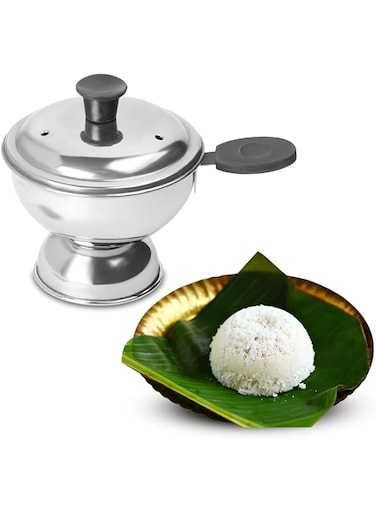 KSJONE Puttu Maker Stainless Steel, Stainless Steel Chiratta Puttu Maker, Chiratta Maker with Handle Use with Pressure Cooker Puttu Kutti Puttu Steamer Puttu Cooker Silver