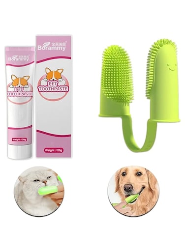 StarDotHash Cat/Dog Toothbrush and Toothpaste for Fresh Oral Hygiene &ndash; All Breed 120g Cat/Dog Toothpaste &amp; 2 Finger Toothbrush for Tartar Control