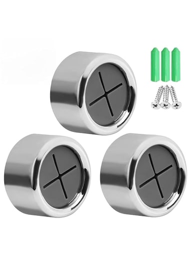 Aputue Towel Holder, 4.2 X 2.2CM Silver Kitchen Hooks, No Drilling 3 Pieces Self-Adhesive Kitchen Towel Holder, Round Wall Mount Hook Hand Towel Holder for Bathroom, Kitchen and Home