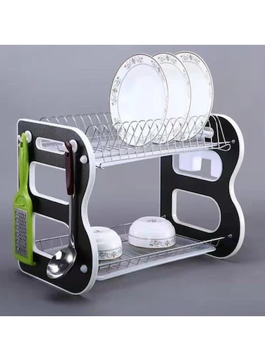 2 Layer Dish Drying Stand Dish Rack with Drain Tray Bowl Storage Rack Plate Organizer Utensil Holder Dish Driner for Kitchen Countertop