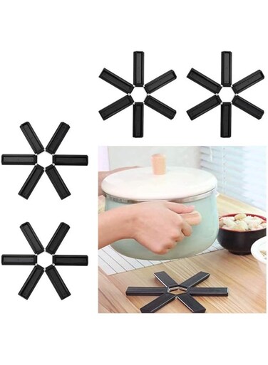 Amantiy 4PCS Foldable Silicone Trivet, Folding Silicone Heat Insulation Pad, Thick Tall Heat Insulated Pad, Non Slip Trivets Hot Pot Stand, Heat Protecting Placemats for Pots and Pans