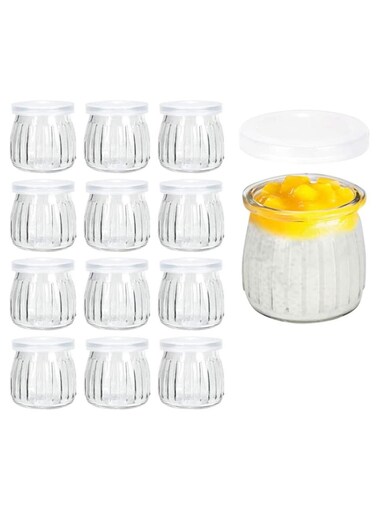 7oz 12Pack Glass Jars with PE Lids Mini Pudding Jars Clear Yogurt Jars Glass Favor Jars Containers for Spice, Jam, honey, Mousse, Wedding Favors