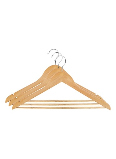 3-piece Wooden Cloth Hanger Set-RF12799/ with 360 Degree Rotating Metal Hook, Lightweight, Trendy and Anti-Skid, Perfect for All Kinds of Dresses/ Heavy Duty, Suitable for Wardrobe for Hanging Clothes, Strappy Cloth, T-Shirt, Shirts, Dress/ Brown