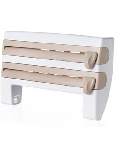 WSSSH 4 in 1 Paper Towel Holder Rack Wall Mount Sauce Bottle Preservative Film Dispenser Storage Shelf Multiple Uses for Home Kitchen (Gray)-Khaki