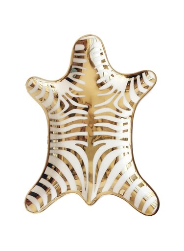 BCLP-M Zebra Stripe Ceramic Tray Gilded Jewelry Dishes, Gold