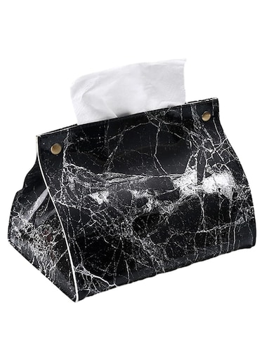 Decorative Leather Tissue Box Cover for Bathroom and Home Use（Black）
