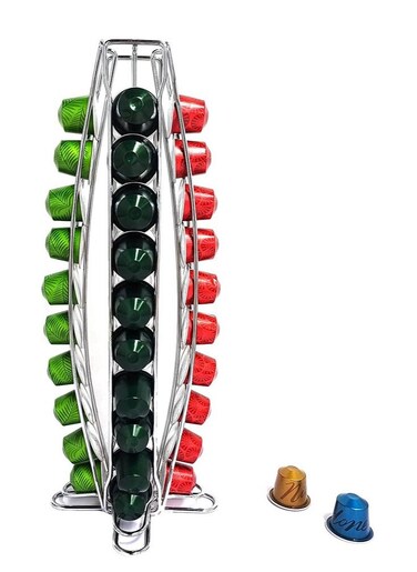360 Degree Rotating Coffee Capsule Holder Tower Rack Dispenser for Storage &amp; Organization Contemporary Chrome Finish