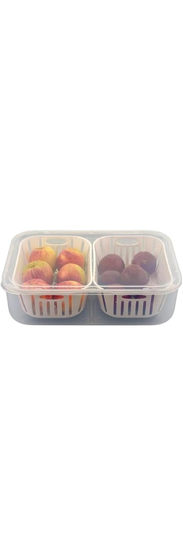 Sulfar Fridge Storage Boxes Freezer Storage Containers, 2 Grid Kitchen Organizer, Medium Size, Airtight, Draining Crisper