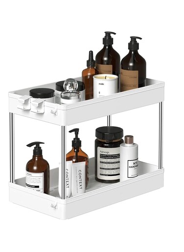 Under Sink Organizer,Under Bathroom Sink Storage 2 Tier Organizer Bath Collection Baskets with Hooks,Multi-purpose Under Sink Storage for Bathroom Kitchen
