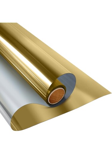 KESPEN WINDOW FILMS One Way Daytime Privacy Static Cling Sun Blocking Anti UV Reflective Tint for Home and Office, Gold-Silver, 17.5 Inch X 6.5 Feet