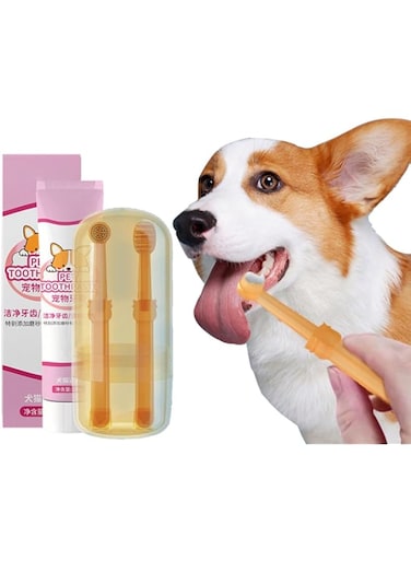 120g Pet Toothpaste Edible Dog Cat Toothbrush Set Fresh Mouth Teeth Cleaning &amp; Care with Scrubs &amp; Enzyme Complex