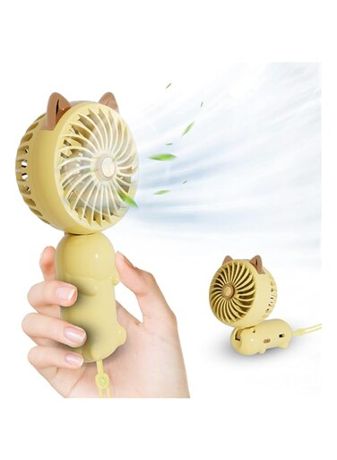 LIEWET Handheld Fan,Cat Fan,Cute Portable Fan Rechargeable,Mini Folding Fan,Three Wind Speeds,100&deg; Adjustable,Small Makeup Fan for Girls Women Yellow