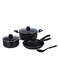 Royalford 7-Piece Aluminium Cookware Set, 2.5 mm Body Thickness, Marble Non-Stick Coating, Scratch-Resistant, CD Bottom, Bakelite Knobs, Tempered Glass Lids, Black, RF8948 Black