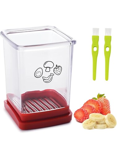 Cup Slicer Fruit, Stainless Steel Strawberry Slicer Egg Slicers Banana Slicers, Fruit &amp; Vegetable Speed Fruit Slicer with Push Plate, Quickly Making Fruit Vegetable Salad, Must Have Kitchen Gadget