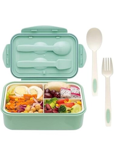 Bento Boxes for Adults - 1400 ML Bento Lunch Box For Kids Childrens With Spoon &amp; Fork - Durable Perfect Size for On-the-Go Meal, BPA-Free and Food-Safe Materials (Green)