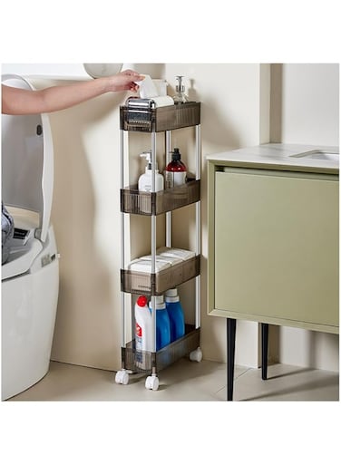 Pecbase Slim Storage Cart 4 Tier,Bathroom Storage Organizer Rolling Utility Cart, Mobile Shelving Unit Slide Out Storage Cart for Office, Bathroom, Kitchen, Laundry Room &amp; Narrow Places, Gray (144-03)