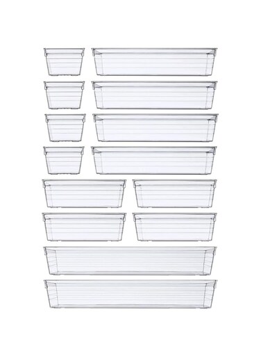DUBKART 14 PCS Clear Plastic Drawer Organizer Tray for Makeup, Kitchen Utensils, Jewelries and Gadgets