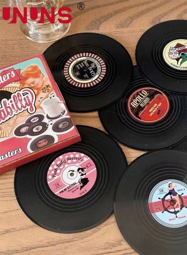 6-Piece Coasters Set,Retro Vinyl Record Disc Coasters For Drink Bar Office,Housewarming Gifts,Multicolour 10.5cm