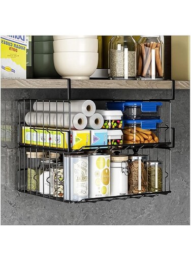Couwilson Under Shelf Basket Storage 2Pack - 12.6in Metal Under Cabinet Shelf, Hanging Wire Basket Shelves, Undershelf Storage Basket for Kitchen Pantry Bookshelf