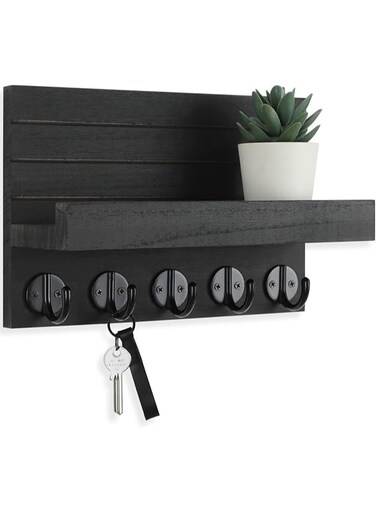 Key Holder for Wall, Decorative Key and Mail Holder with Shelf Has Large Hooks for Bags, Coats, Umbrella &acirc;&euro;&ldquo; Paulownia Wood Key Hanger with Mounting Hardware (9.8&acirc;&euro;W x 6.7&acirc;&euro;H x 4.2&acirc;&euro;D)