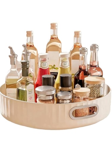 Excefore Lazy Susan Divided Spinner - 11 Inch Turntable Organizer with High Edge, Ideal for Kitchen, Cabinet, Fridge, Vanity