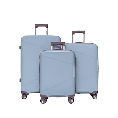 3 Piece Polypropylene Hard side Luggage Set with TSA Lock   Lightweight Spinner Suitcases with 360&deg; Wheels   Durable Trolley Bags for Secure Travel (Small, Medium, Large) - Grey Blue