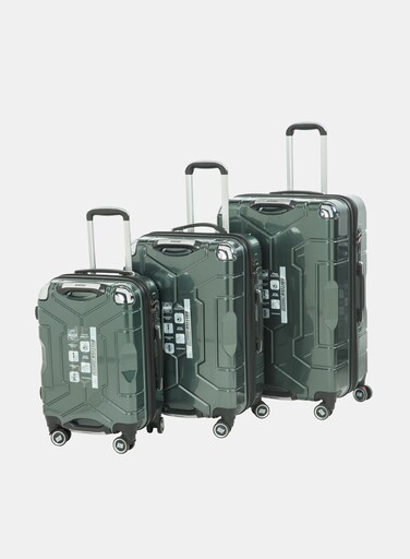 British Tourister 3-Piece ABS Hard Shell Luggage Set (20/24/28 Inch) with Expandable Layer &ndash; Lightweight Suitcases with Spinner Wheels, Aluminium Trolley - Dark Green